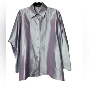 OS Zina Thai Silk Evening Purple Metallic Boxy Blouse Top Collared Buttons